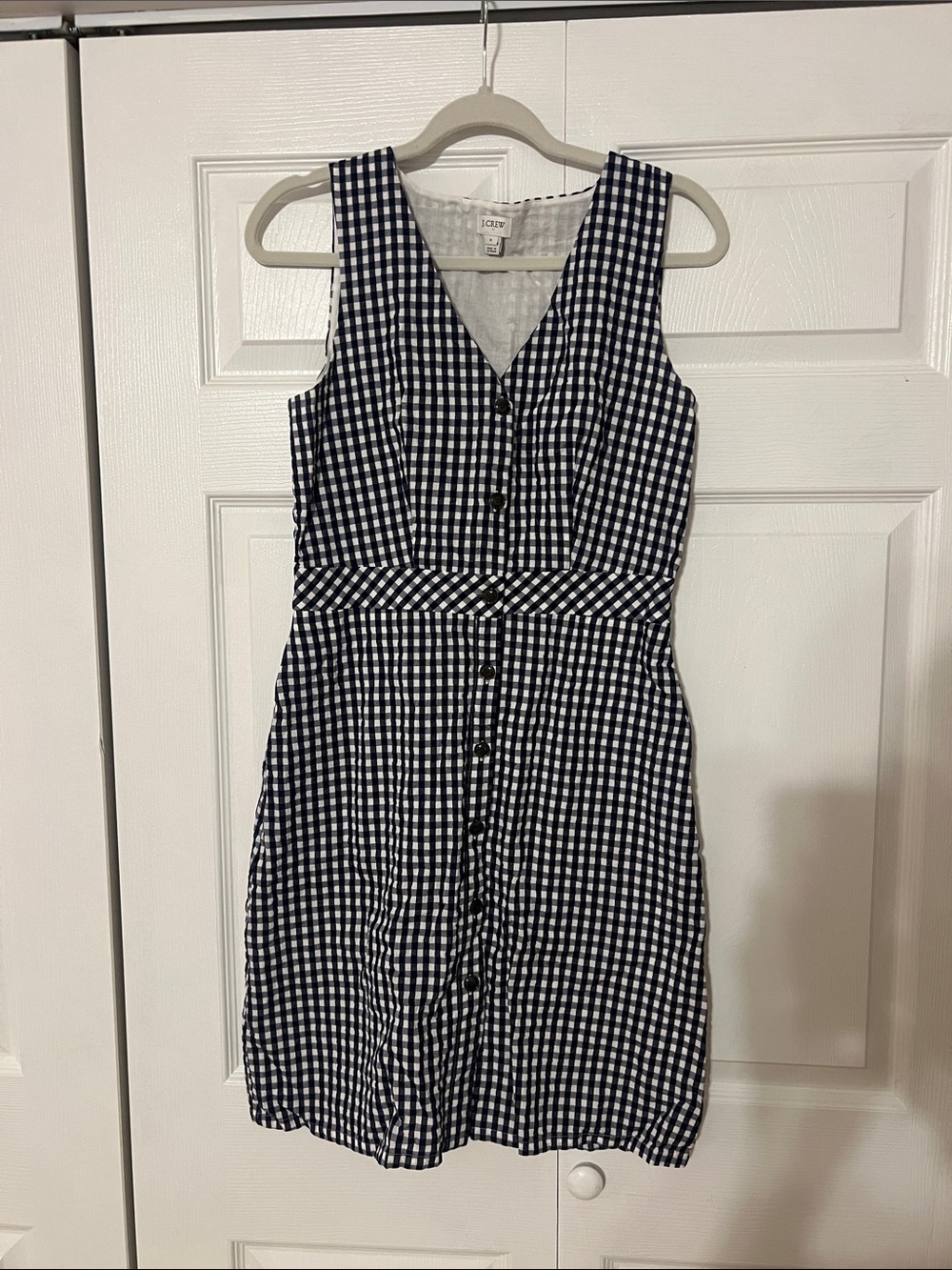J. Crew Navy and White Gingham Button-Front Mini Dress